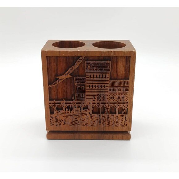 Vintage Walnut Wood Laser Engraved Desk Accessory Office Decor, Nautical Coastal - Picture 2 of 12